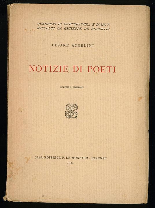 Notizie di poeti - Cesare Angelini - copertina