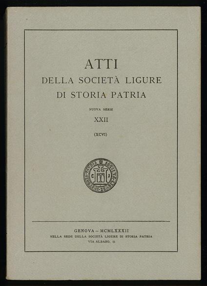 Atti della Società Ligure di Storia Patria nuova serie XXII - copertina