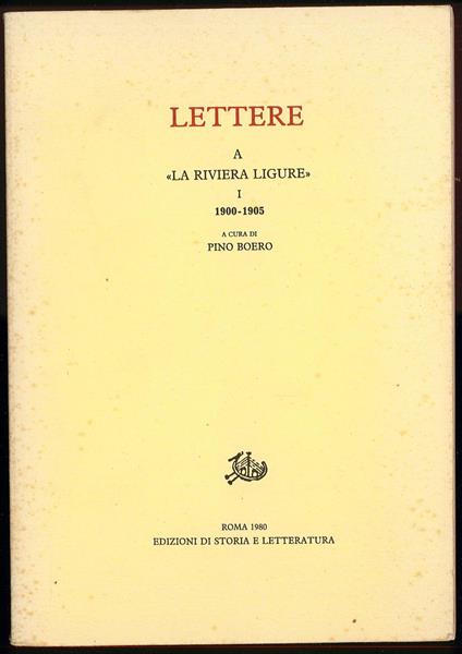 Lettere a la riviera ligure 1900-1905 - Pino Boero - copertina