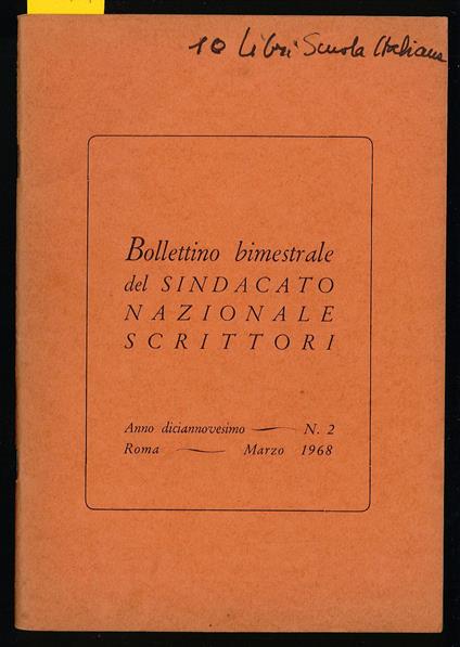 Bollettino bimestrale del sindacato nazionale scrittori  N°2 - Autori Vari - copertina