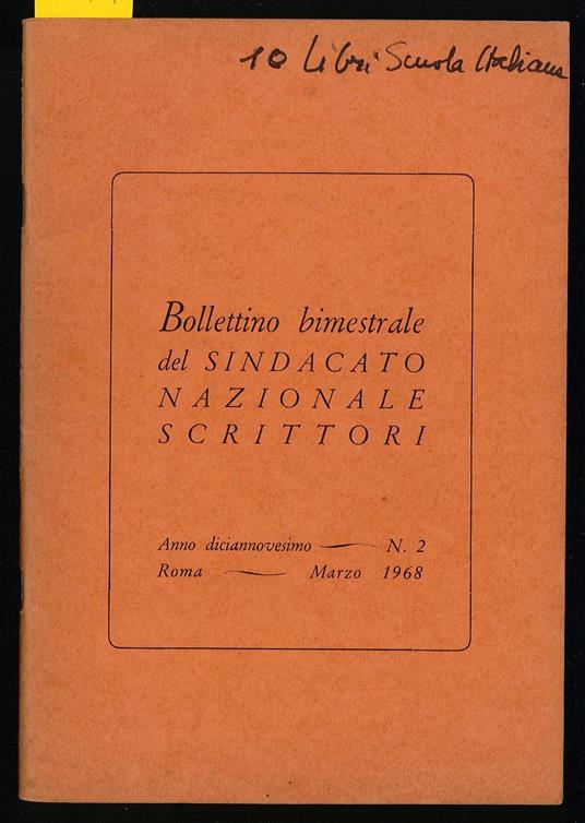 Bollettino bimestrale del sindacato nazionale scrittori  N°2 - Autori Vari - copertina