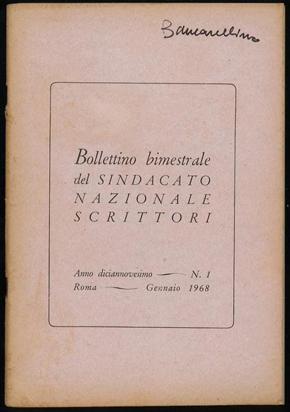 Bollettino bimestrale del sindacato nazionale scrittori  N°1 - Autori Vari - copertina