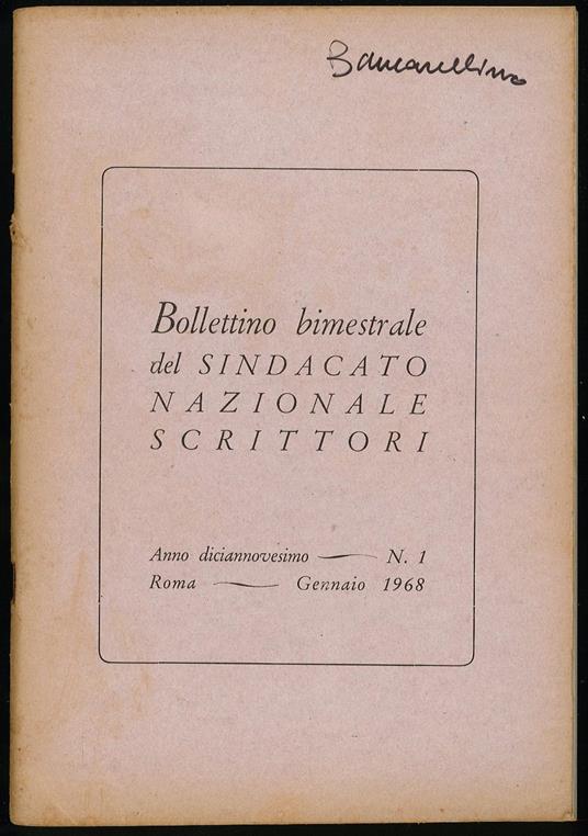 Bollettino bimestrale del sindacato nazionale scrittori  N°1 - Autori Vari - copertina