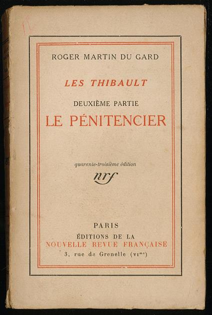Le penitencier deuxieme  partie - Roger Martin du Gard - copertina