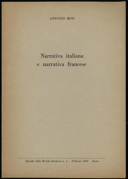 Narrativa italiana e narrativa francese - Antonio Mor - copertina