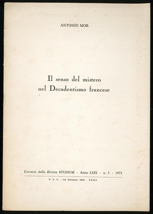 Il senso del mistero nel Decadentismo francese - Antonio Mor - copertina