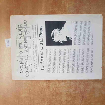 RIVISTA MOVIMENTO PER LA LOTTA CONTRO LA FAME NEL MONDO lodi 1990 zaire rwanda - copertina