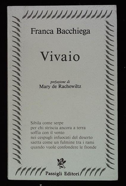 Vivaio. Con dedica autografa dell'autrice - Franca Bacchiega - copertina