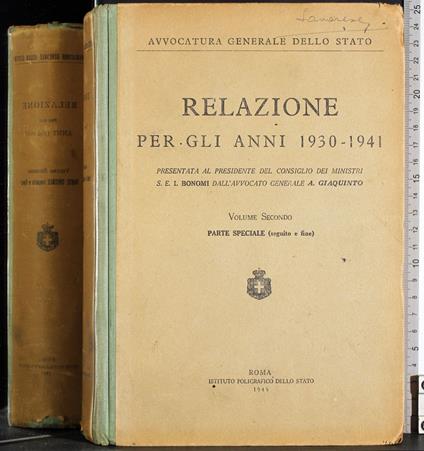 Relazione per gli anni 1930-1941. Vol 2 - copertina