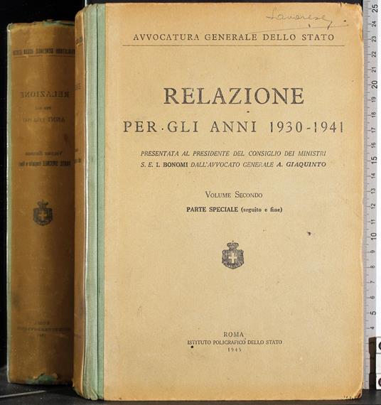 Relazione per gli anni 1930-1941. Vol 2 - copertina