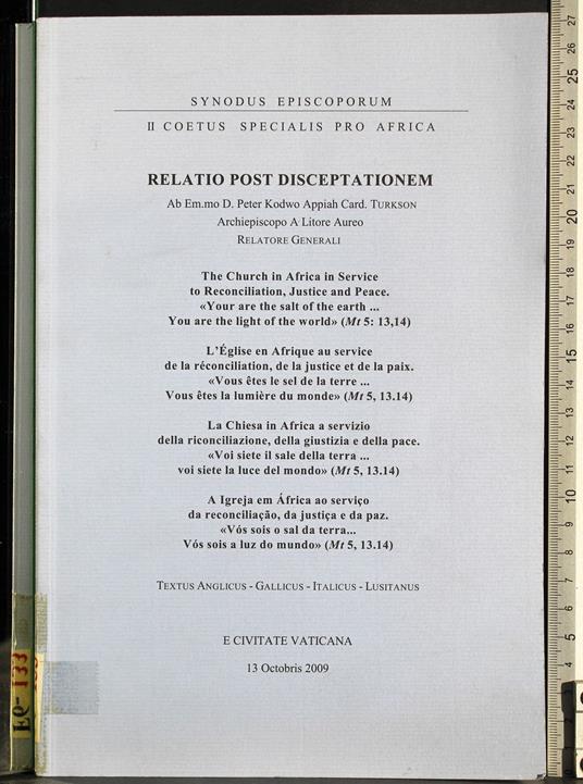 Relatio post disceptationem - Peter Kodwo Appiah Turkson - copertina