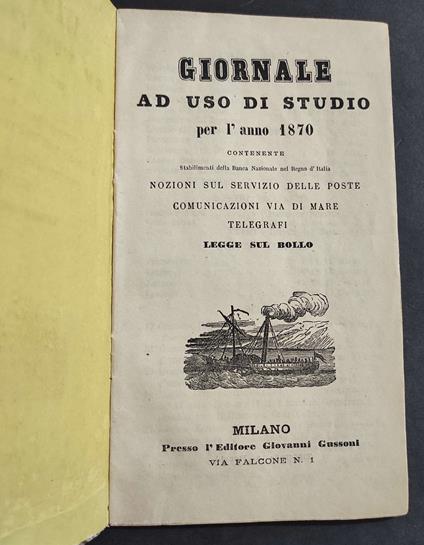 Giornale ad Uso di Studio per l'Anno 1870 - Ed. Gussoni - copertina