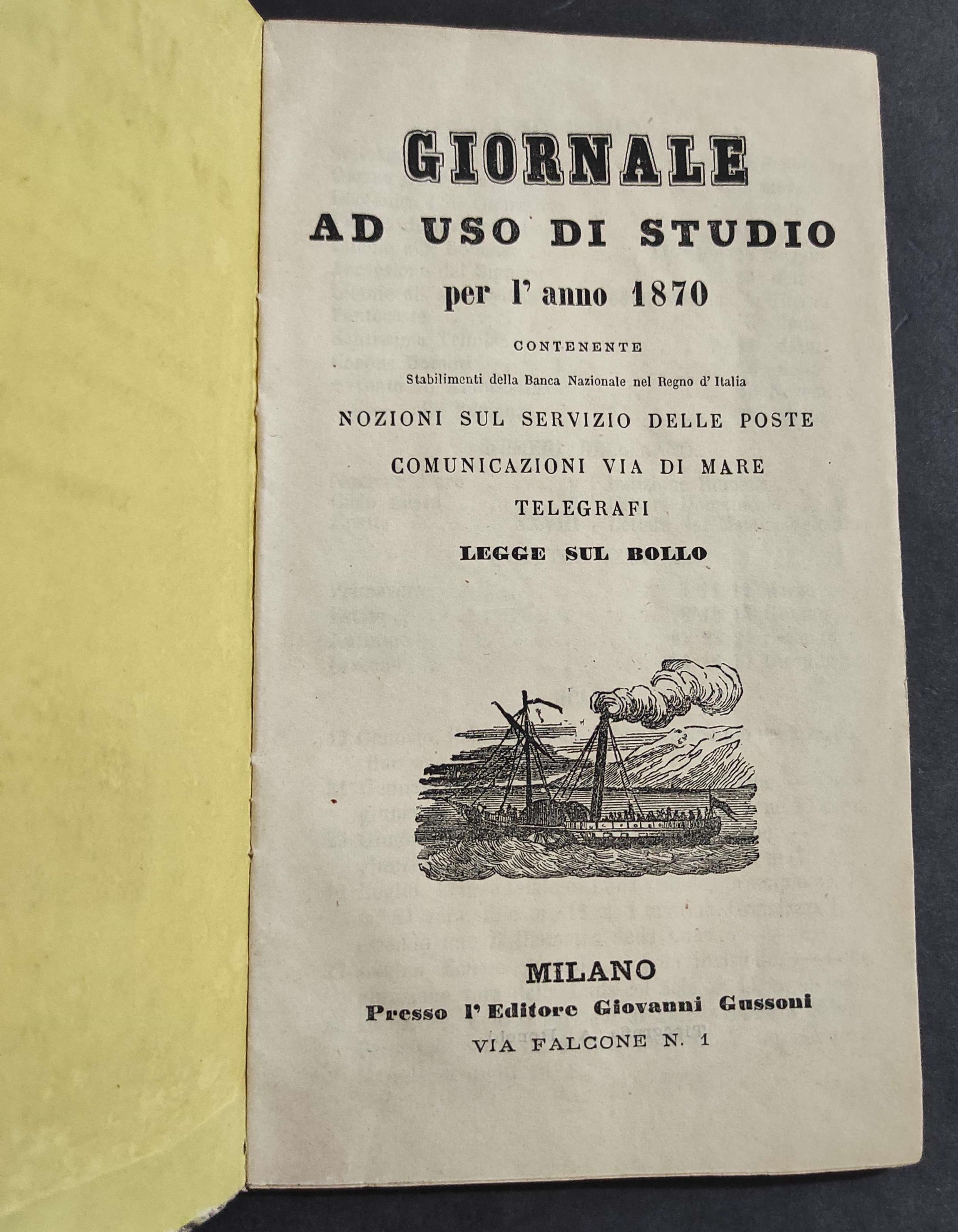 Giornale ad Uso di Studio per l'Anno 1870 - Ed. Gussoni