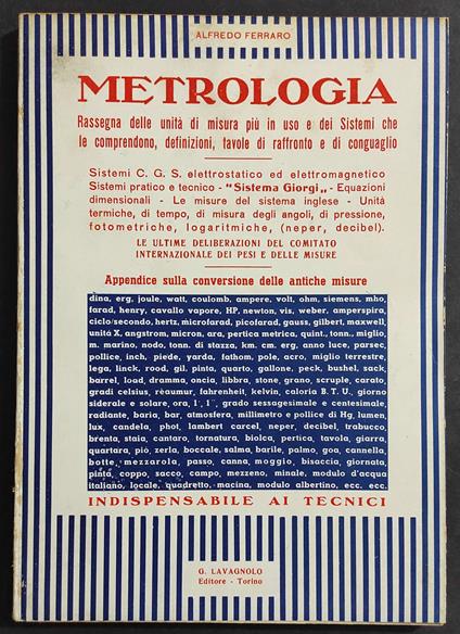 Metrologia - A. Ferraro - Ed. Lavagnolo - 1951 - Alfredo Ferraro - copertina
