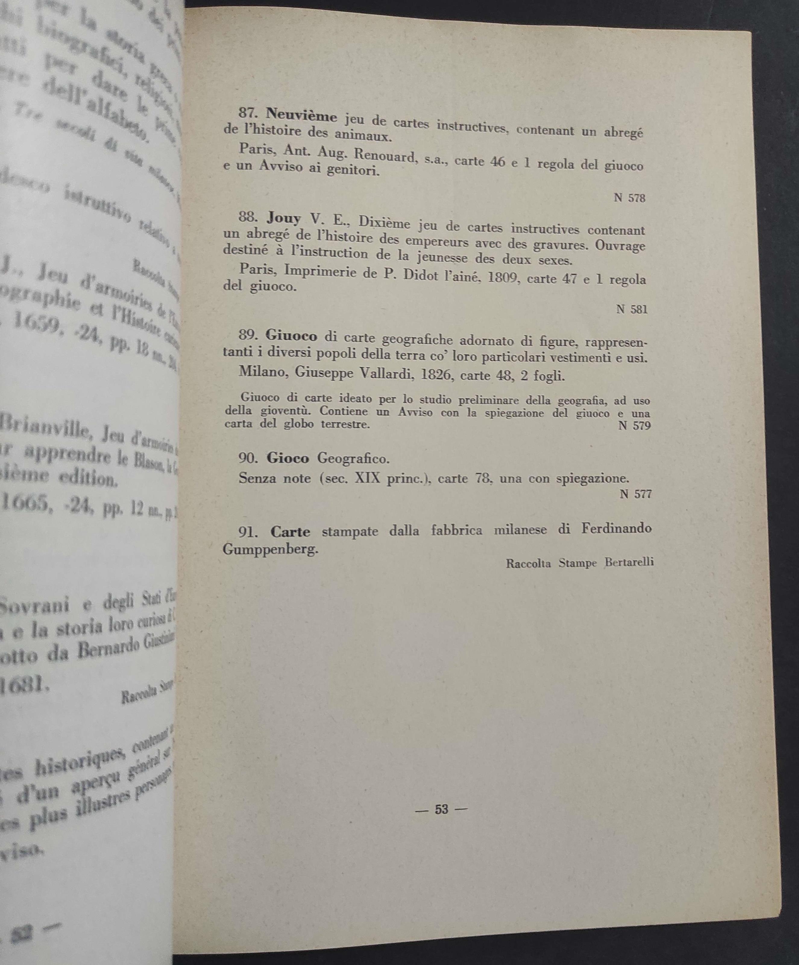 Giuochi e Passatempi nei Secoli Passati - Catalogo Mostra - 1957