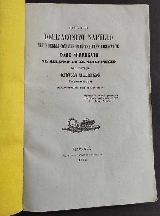 Dell'Uso dell'Aconito Napello nelle Febbri - 1855 - copertina