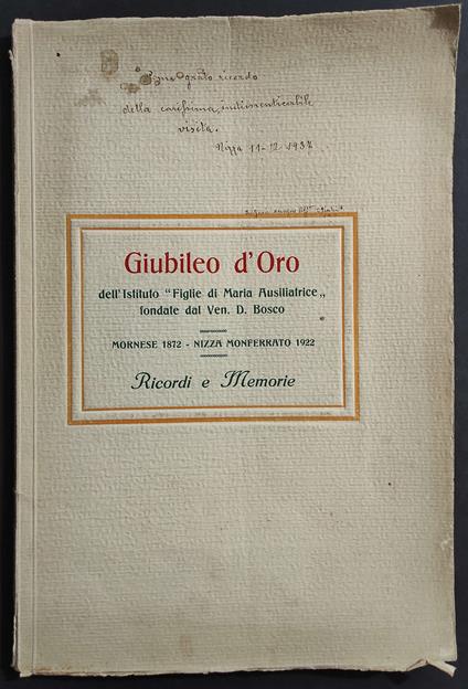 Giubileo d'Oro - Istituto "Figlie Maria Ausiliatrice" - Ricordi e Memorie - 1923 - copertina