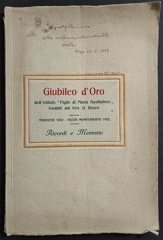 Giubileo d'Oro - Istituto "Figlie Maria Ausiliatrice" - Ricordi e Memorie - 1923 - copertina