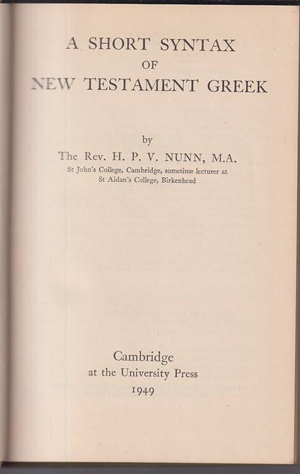 A short Syntax of New Testament Greek - copertina