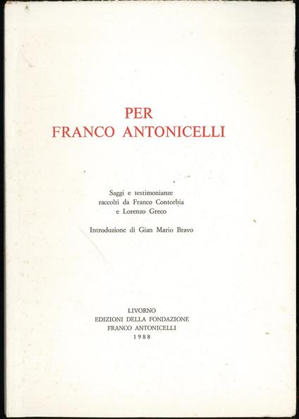 Per Franco Antonicelli - G. Mario Bravo - copertina