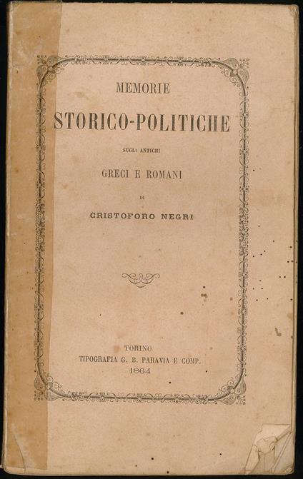 Storico-politiche sugli antichi greci e romani - copertina