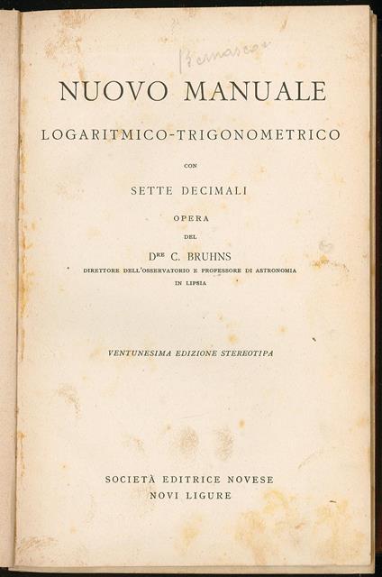 Nuovo manuale logaritmico-trigonometrico con sette decimali - copertina