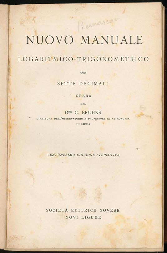 Nuovo manuale logaritmico-trigonometrico con sette decimali - copertina