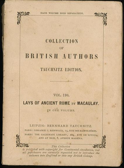 La Lays of ancient Rome - Macaulay - copertina