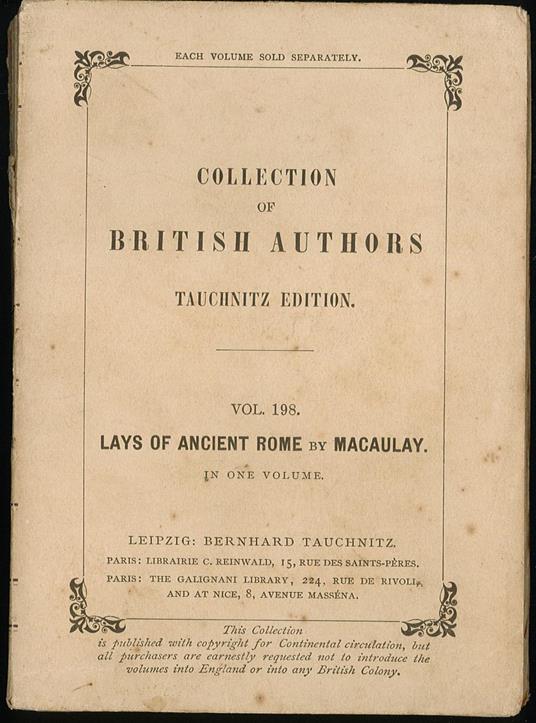 La Lays of ancient Rome - Macaulay - copertina