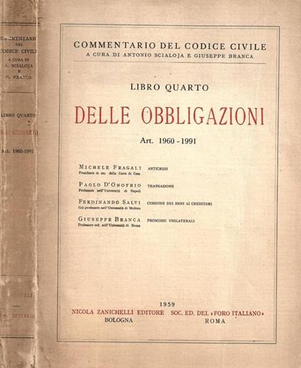 Commentario del Codice Civile. Libro quarto: Delle obbligazioni. Art. 1960-1991 - copertina