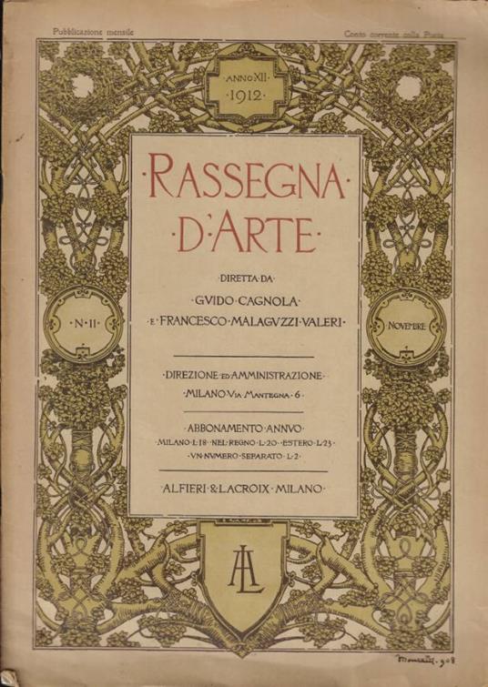 Rassegna d'Arte n. 11 Anno 1912 - copertina