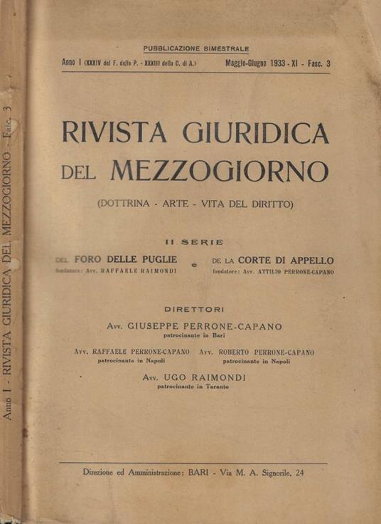 Rivista giuridica del mezzogiorno fasc. 3 Anno 1933 - copertina