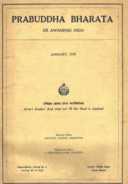 Prabuddha Bharata or Awakened India january 1939 - copertina