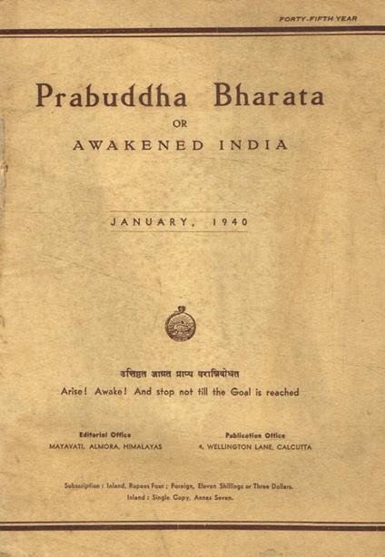 Prabuddha Bharata or Awakened India january 1940 - copertina