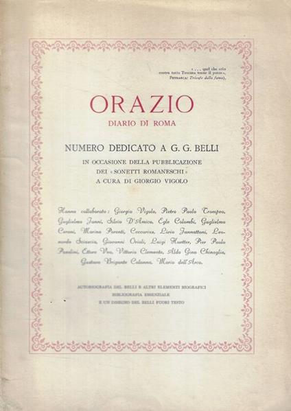 Orazio. Diario di Roma n, 6-9 Giugno-Settembre 1952 - copertina