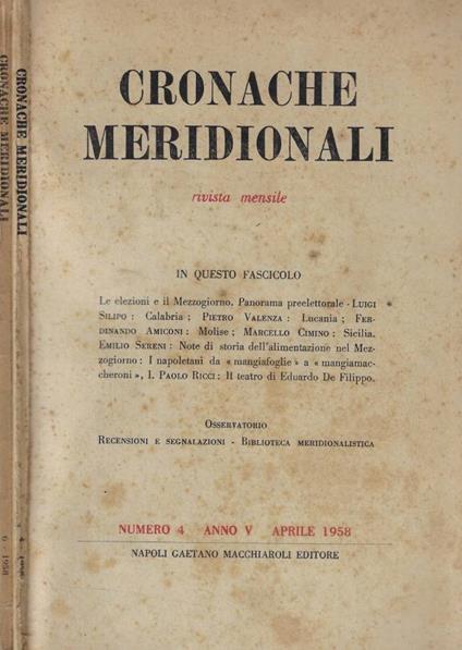 Cronache meridionali n. 4-6 Anno 1958 - copertina