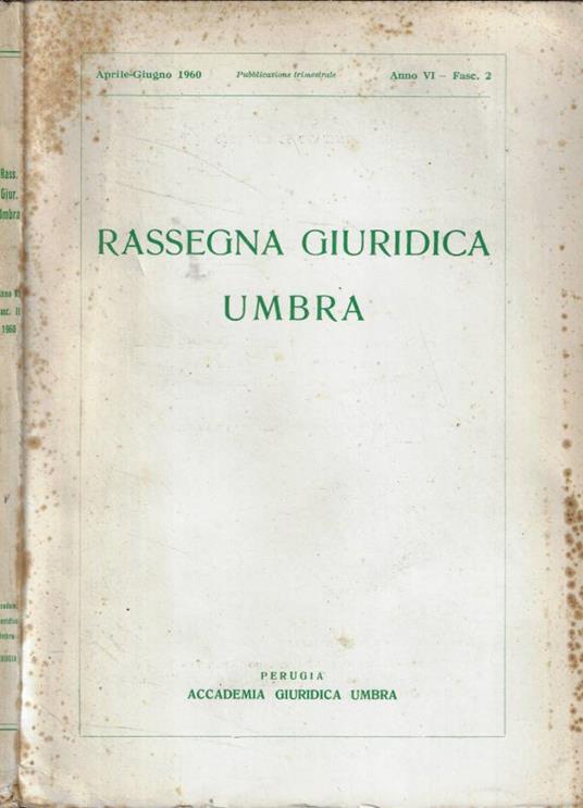 Rassegna Giuridica Umbra fasc. 2 Anno 1960 - copertina