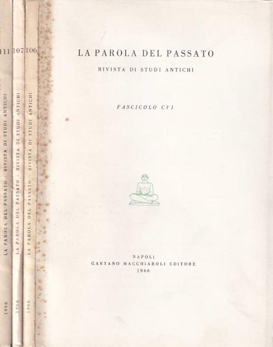 La parola del passato, fascicolo CVI, CVII, CXI, 1966 - copertina