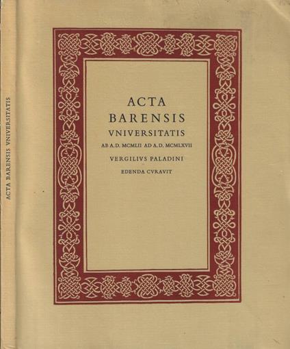 Acta Barensis Universitatis - Virgilio Paladini - copertina