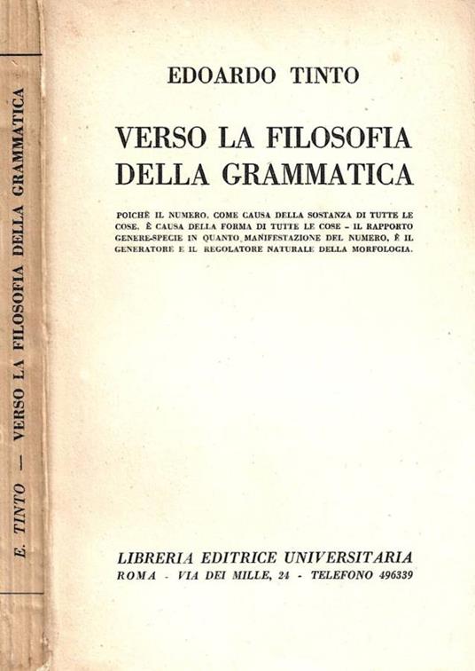 Verso la filosofia della grammatica. Introduzione alla morfologia - Edoardo Tinto - copertina