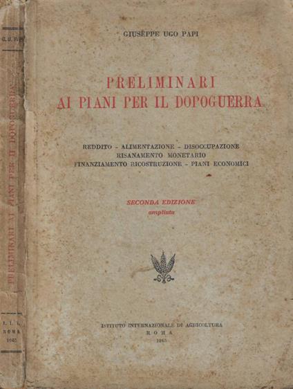 Preliminari ai piani per il dopoguerra - Giuseppe Ugo - copertina