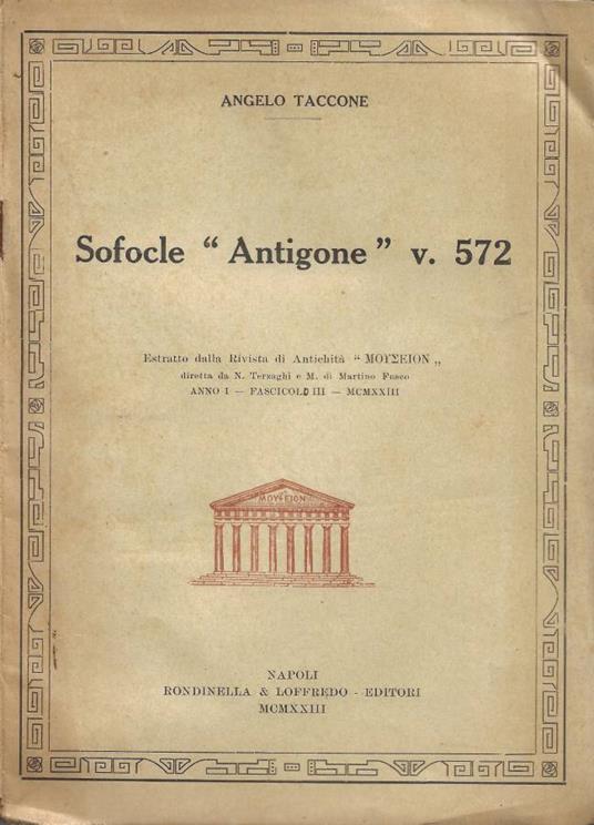 Sofocle "Antigone" v. 572 - copertina