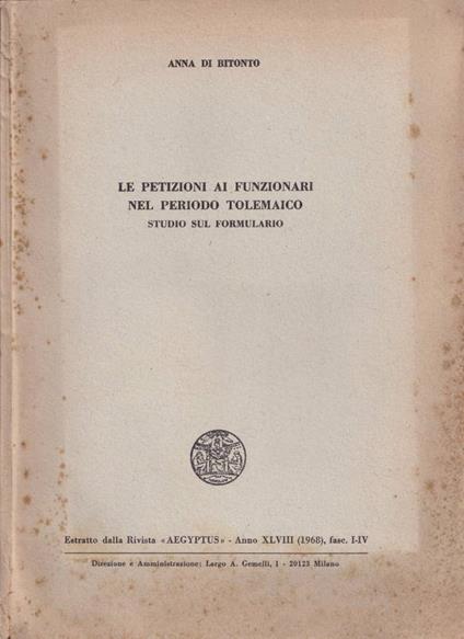 Le petizioni ai funzionari nel periodo tolemaico - copertina
