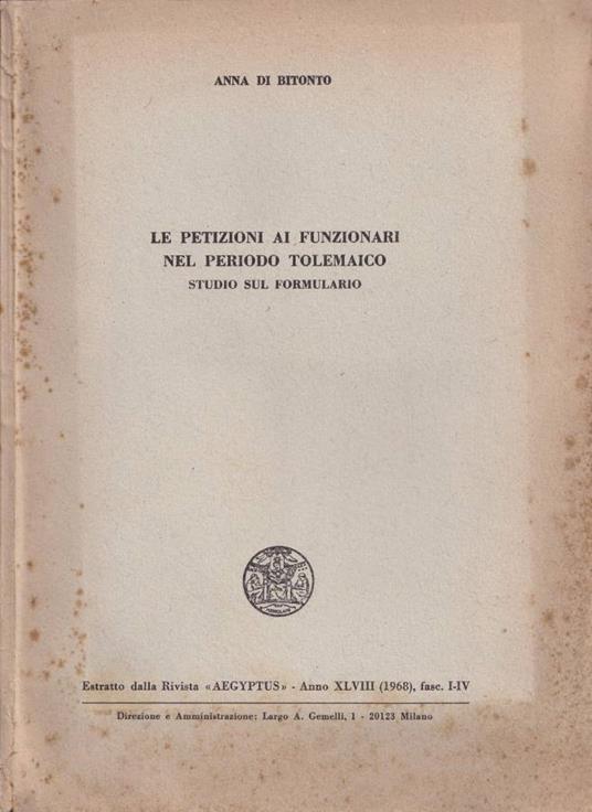 Le petizioni ai funzionari nel periodo tolemaico - copertina