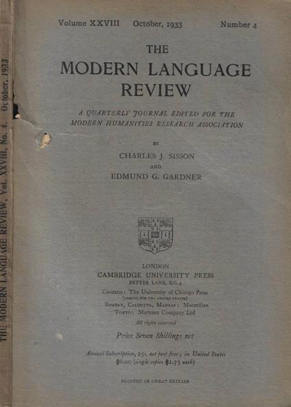 The Modern Language review n. 4 Anno 1933 - copertina