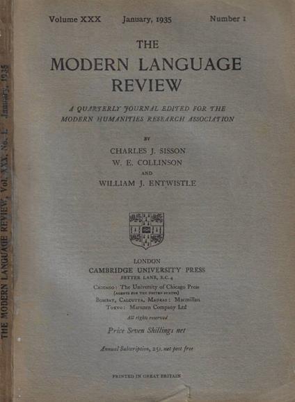The Modern Language review n. 1 Anno 1935 - copertina