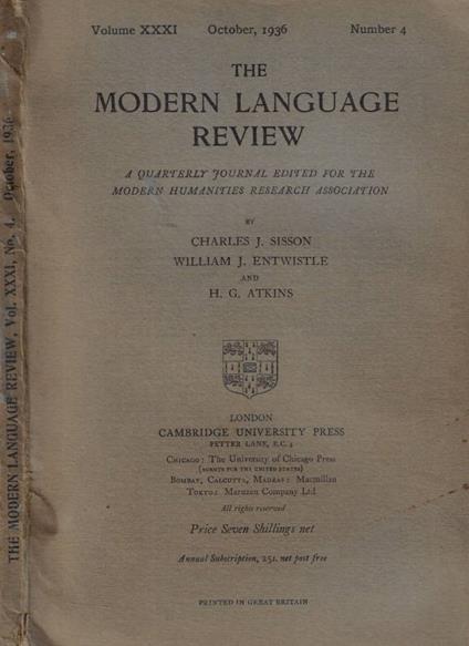 The Modern Language review n. 4 Anno 1936 - copertina