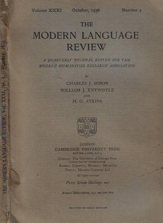 The Modern Language review n. 4 Anno 1936 - copertina