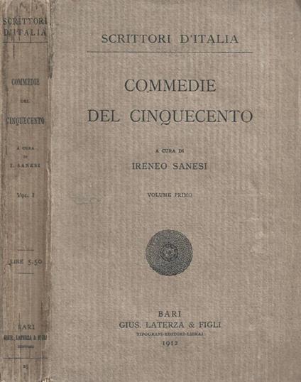 Commedie del Cinquecento. Volume primo - copertina