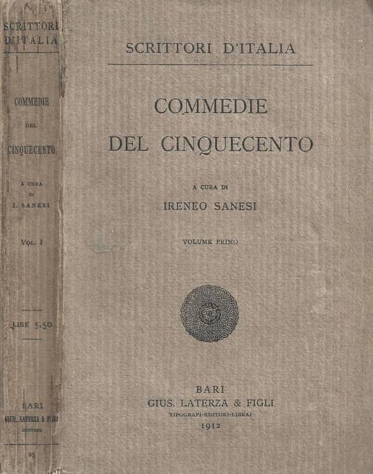 Commedie del Cinquecento. Volume primo - copertina